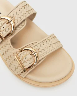 ASTAR Leather Woven Strap Footbed Slides