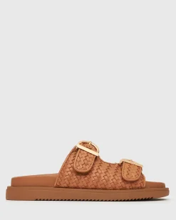 ASTAR Leather Woven Strap Footbed Slides