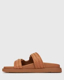 ASTAR Leather Woven Strap Footbed Slides