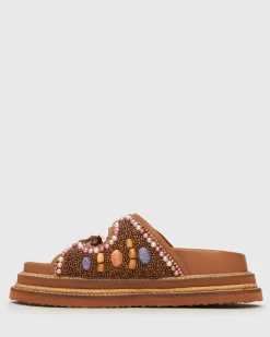 HONOLULU Leather Multi Beaded Slides