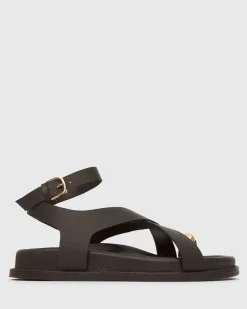 MALIBU Leather Crossover Ankle-Strap Sandals