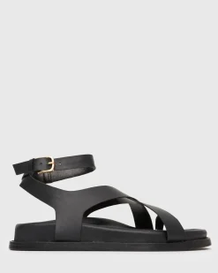 MALIBU Leather Crossover Ankle-Strap Sandals