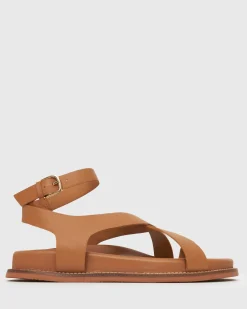MALIBU Leather Crossover Ankle-Strap Sandals