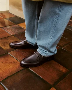 NATE Leather Buckle Trim Loafers