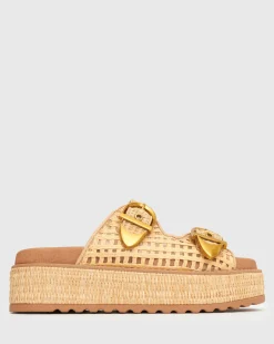 PRE-ORDER VACAY Raffia Platform Slide Sandals