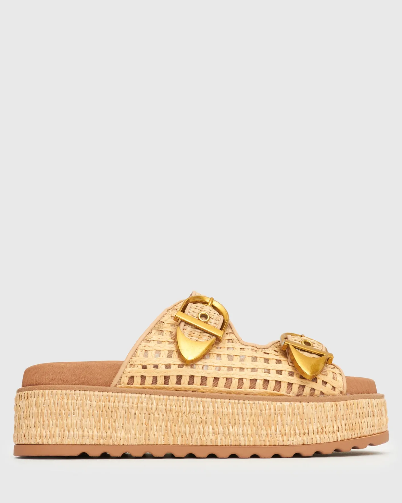 PRE-ORDER VACAY Raffia Platform Slide Sandals