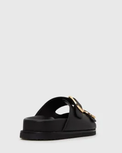 Wider Fit HUSH Leather Buckle Slides